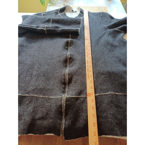 Eileen Fisher Merino wool jacket 2X plus sz patchwork pockets zip-up black gray - Picture 8 of 10